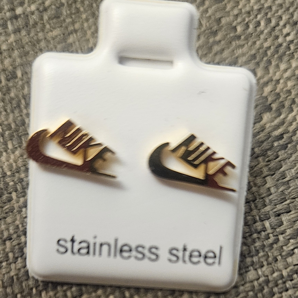 Nike & Addidas Gold & Silver Black Stainless Steel Earrings - Picture 1 of 5